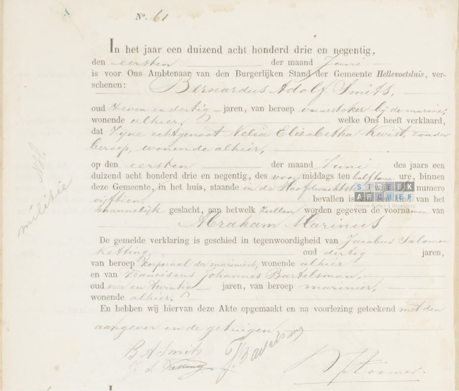 Geboorteakte Abraham Marinus Smits